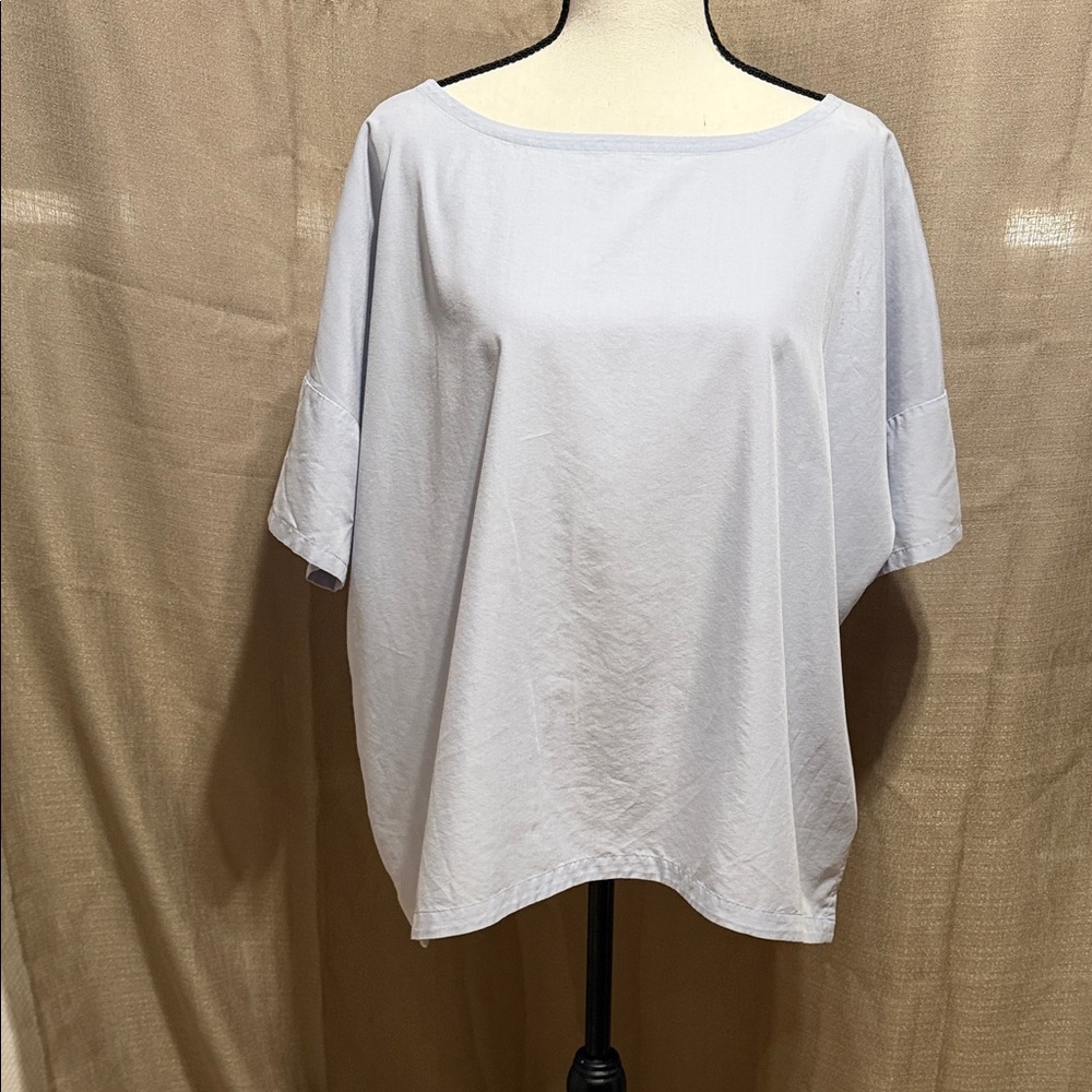 Eileen Fisher Light Blue Women's Boatneck Relaxed Top Sz L (runs lrg )